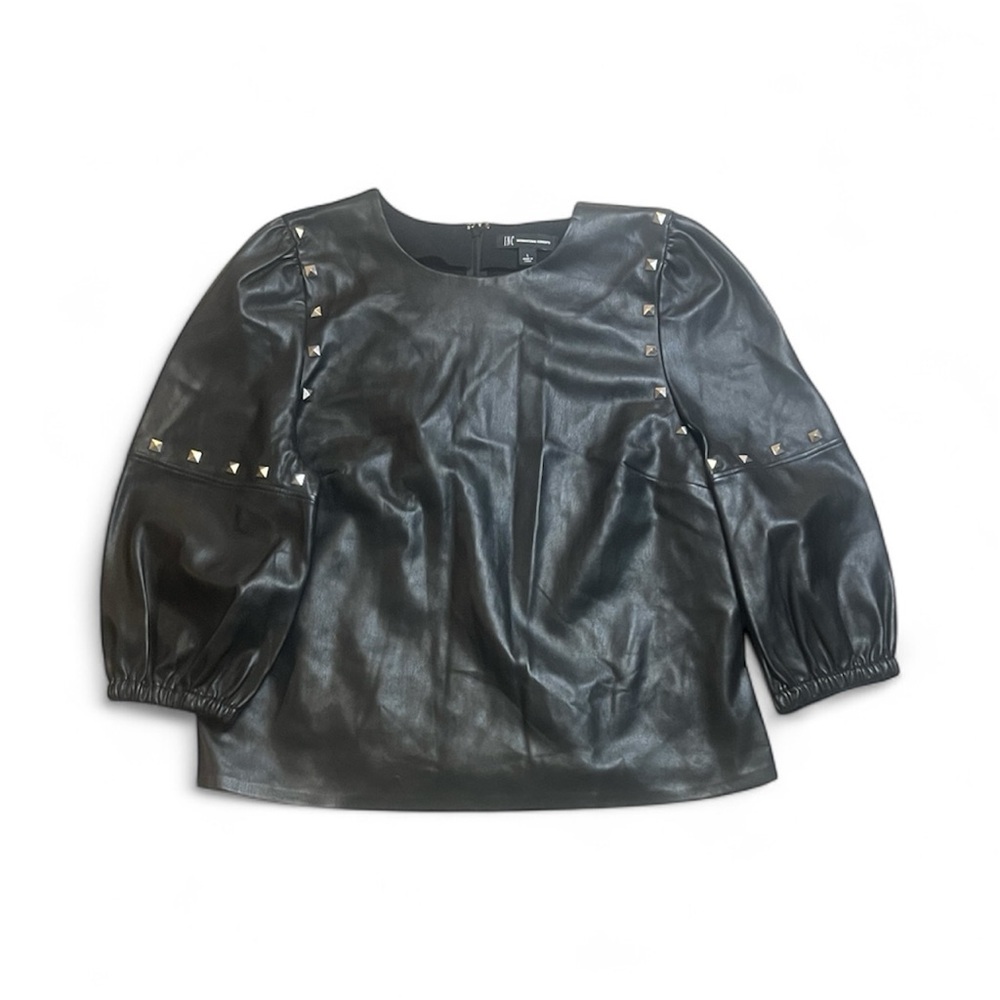 NWT Chic Black Faux Leather Top with Stud Accents sz L International Concepts